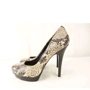 ARTURO CHIANG Orina Reptile Print Black Leather Platform Heels Shoes Womens 6.5M